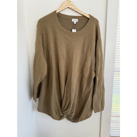 The Drop Sweaters - The Drop Eloise Capers Olive Twist Front Sweater | Size 4X